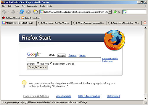 Écran d'accueil de la première version de Firefox.