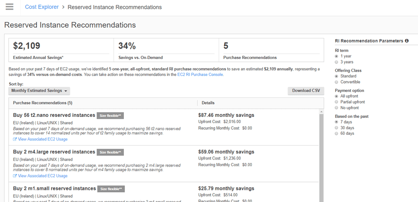 AWS Cost Explorer Reservation instances